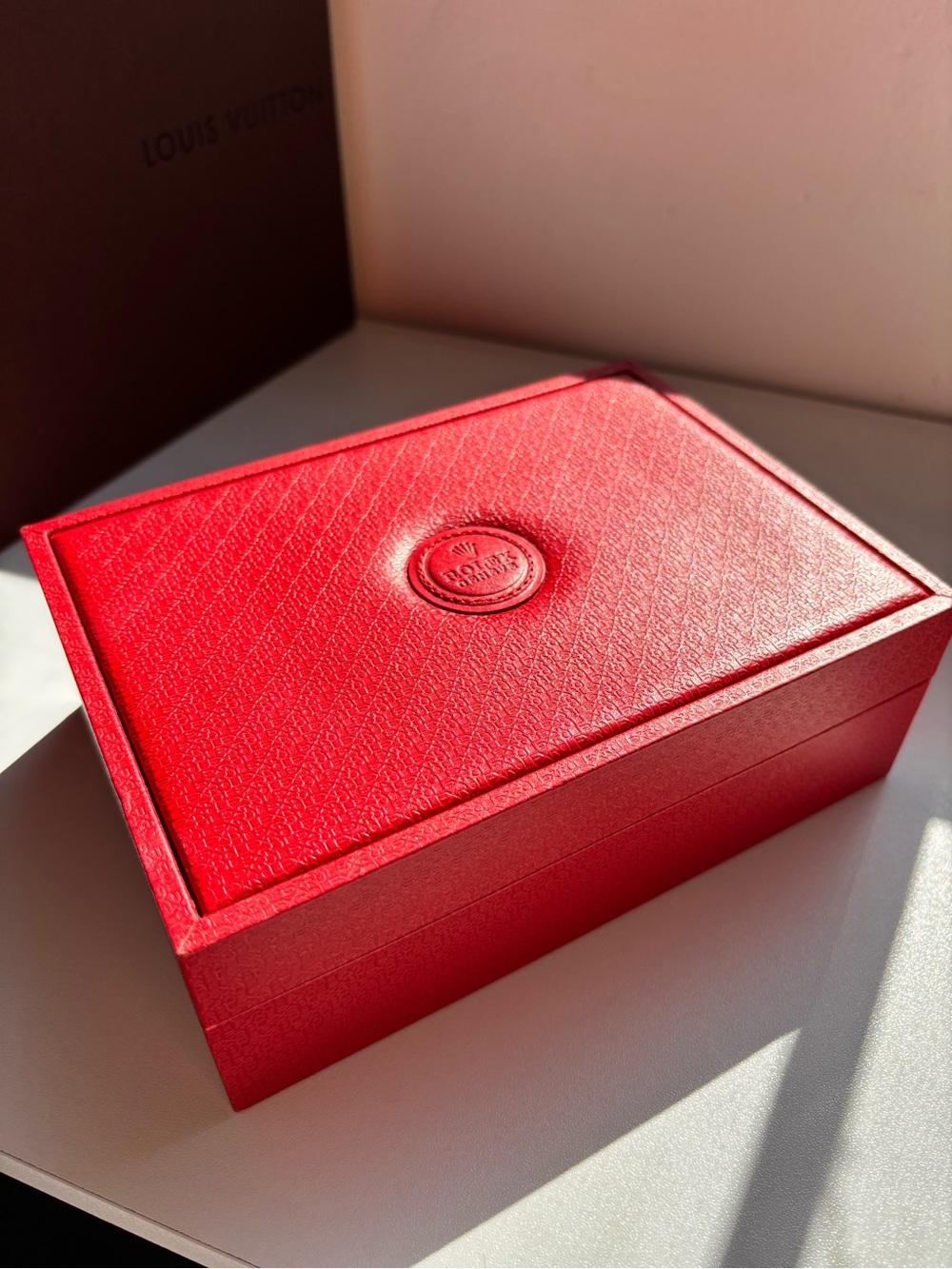 Rolex red watch Wooden box